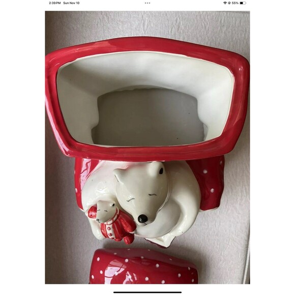 Blue Sky Heather Goldminc Christmas Sleeping Polar Bear Cookie Jar W/Lid - Picture 6 of 9